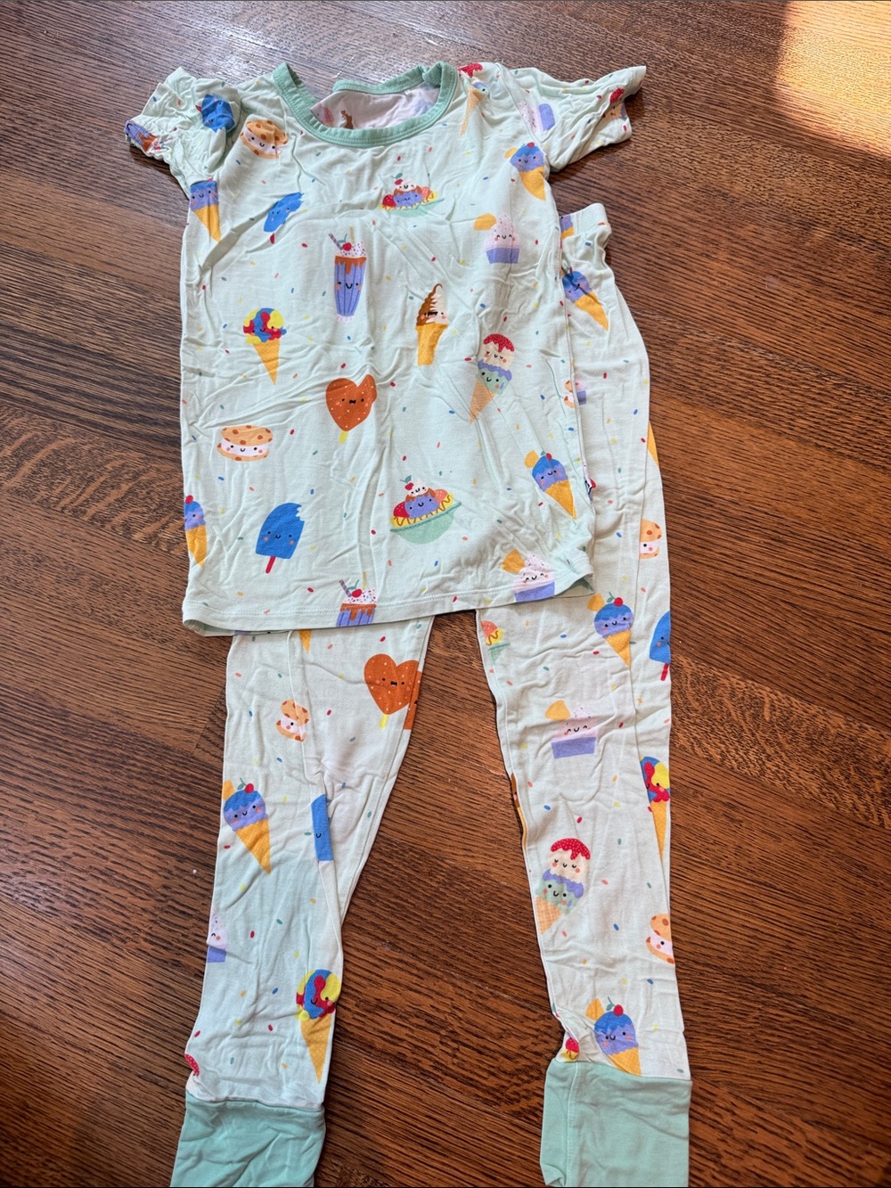 Kids Ice Cream Print Mint Trim Pajama Set